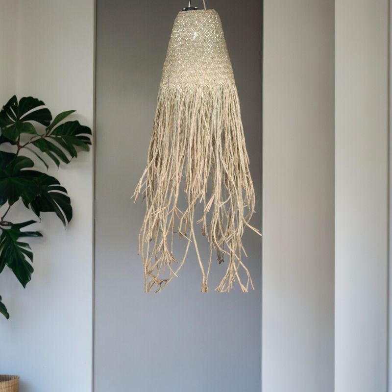 Abat-Jour Suspension en Doum Tressé Naturel - 20x15cm