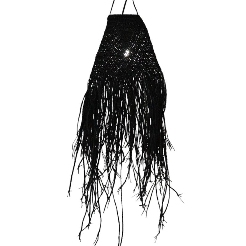 Abat-jour suspendu tressé noir en Doum - 20x15 cm