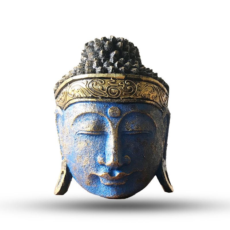 Tête de Bouddha Décoration d'Intérieur - 25 cm - Finition Bleu Brillant