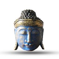 Tête de Bouddha Décoration d'Intérieur - 25 cm - Finition Bleu Brillant