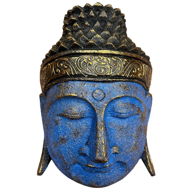 Tête de Bouddha Décoration d'Intérieur - 25 cm - Finition Bleu Brillant