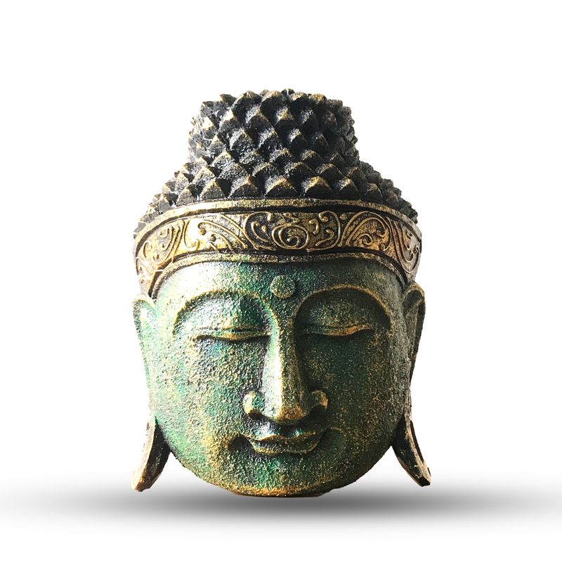 Tête de Bouddha Décoration d'Intérieur - 25 cm - Finition Vert Brillant