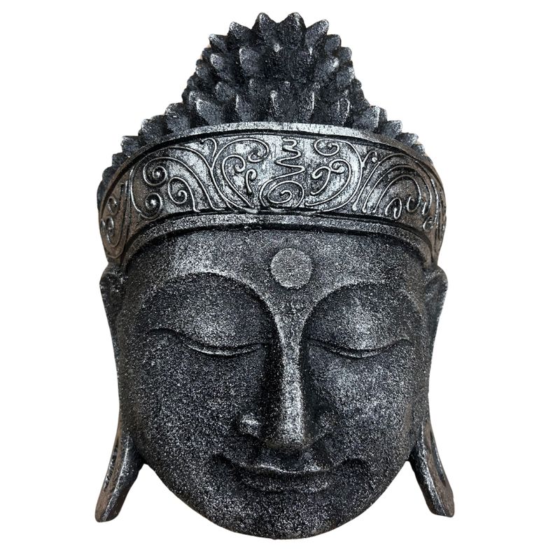 Tête de Bouddha Décoration d'Intérieur - 25 cm - Finition Argenté Brillant