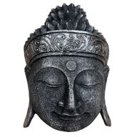 Tête de Bouddha Décoration d'Intérieur - 25 cm - Finition Argenté Brillant