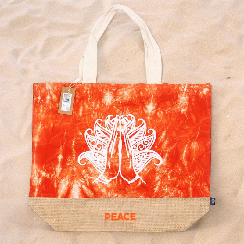 Sac 100% naturel - Orange délavé - Main Namaste - Paix