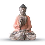 Statue de Bouddha sculptée à la main orange vintage - 40 cm - Transmission pédagogique
