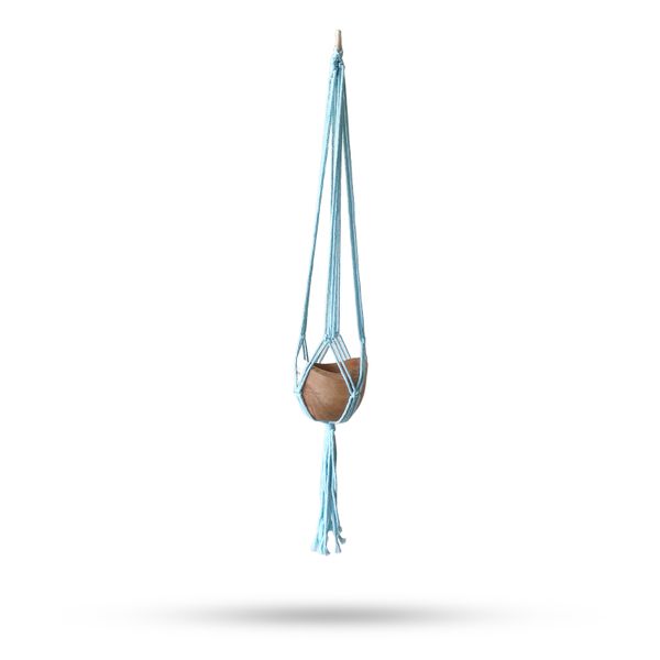 Suspension en macramé classique -  Pot Med  Bleu poudré