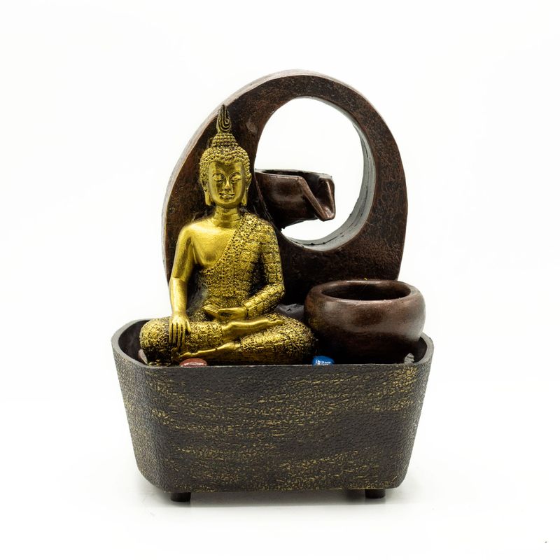 Fontaine d'Eau de Table - 21,5 cm - Bouddha Doré et Pots