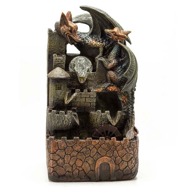 Fontaine à Eau de Table - 35 cm - Dragons, Boule de Cristal et Roue à Eau