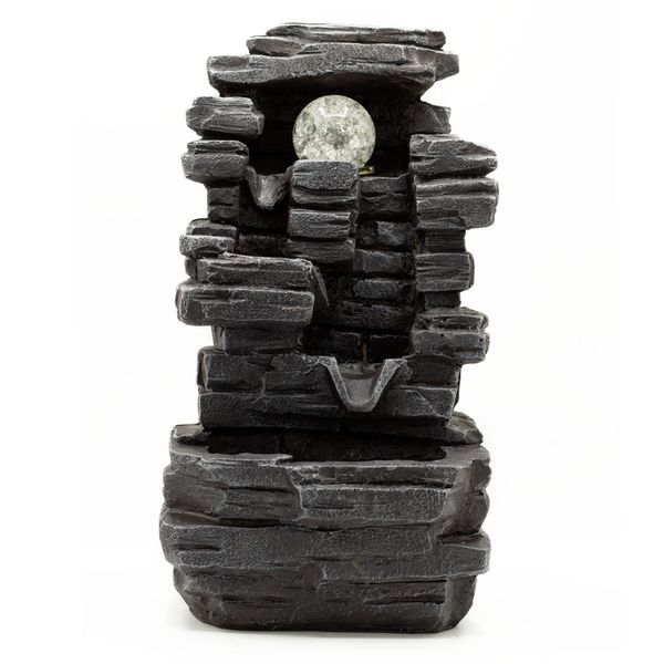 Fontaine de table - 35 cm - Formation de dalles rocheuses et boule de cristal