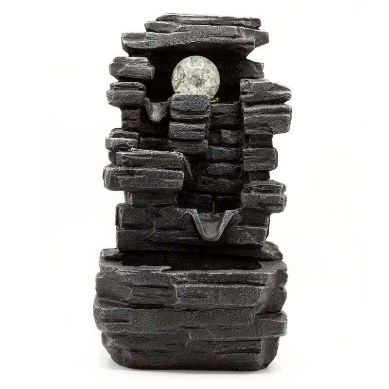 Fontaine de table - 35 cm - Formation de dalles rocheuses et boule de cristal
