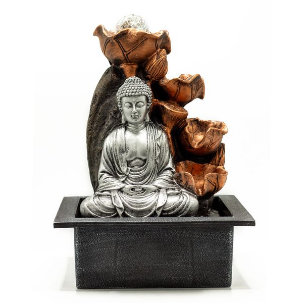 Fontaine de Table - 35 cm - Cascade Bouddha Argenté et Boule de Cristal