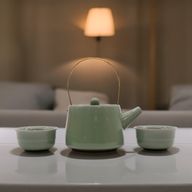 Ensemble de théière en jade aux herbes - Pot et deux tasses