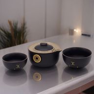 Ensemble de théière Money Cat - Deux tasses - Pack de voyage - Noir