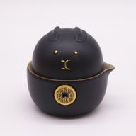 Ensemble de théière Money Cat - Deux tasses - Pack de voyage - Noir
