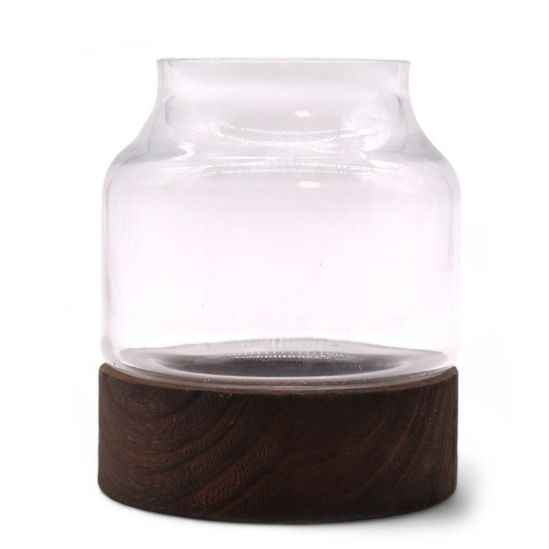 Petit Terrarium de Forme sur Bois de Tung Foncé - 12x13cm