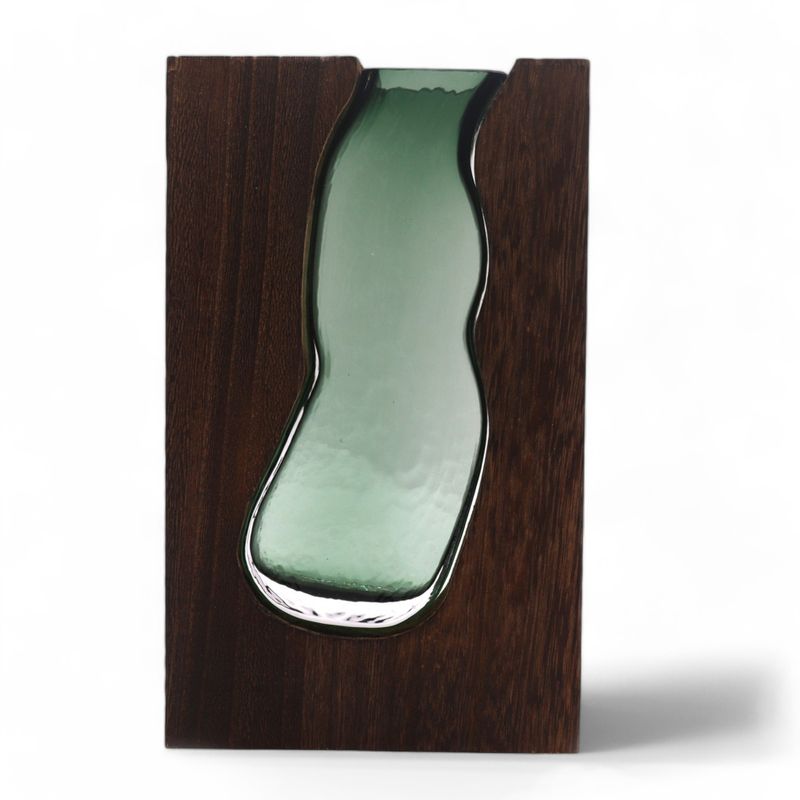 Vase / Terrarium en Verre à l'intérieur de Bois de Tung Foncé - 14,5x5x23cm