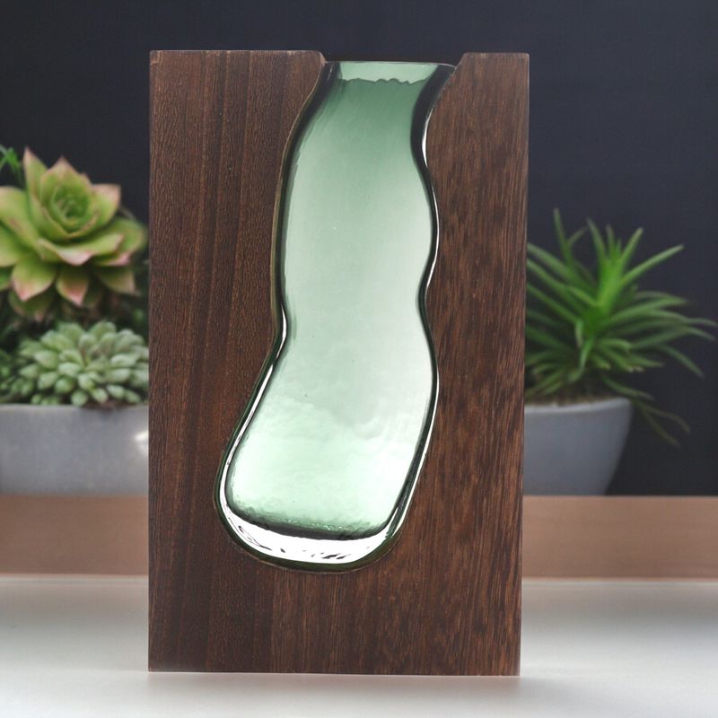 Vase / Terrarium en Verre à l'intérieur de Bois de Tung Foncé - 14,5x5x23cm