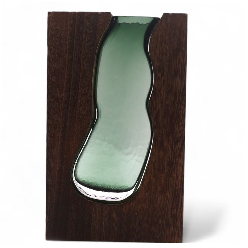 Vase / Terrarium en Verre Lrg à l'intérieur du Bois de Tung Foncé - 18x5x32cm