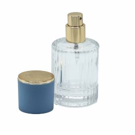 Bleu poudre - Flacon rond nervuré de 30 ml, vaporisateur et bouchon