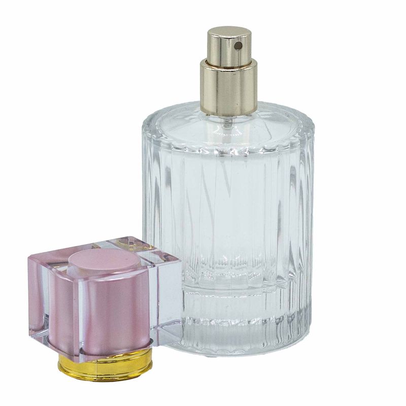 Rose Doux - Flacon rond nervuré de 50 ml, vaporisateur et bouchon