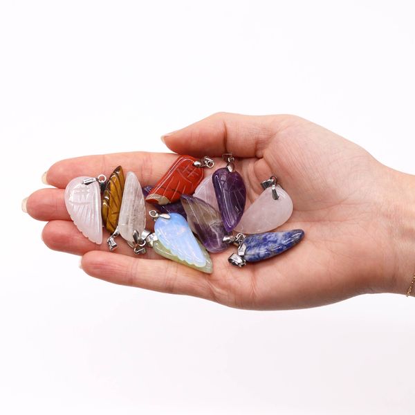Pendentifs ailes d'ange en pierre précieuse (12 assortis)