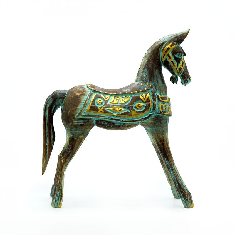Cheval moyen doré et Turquoise 25 cm