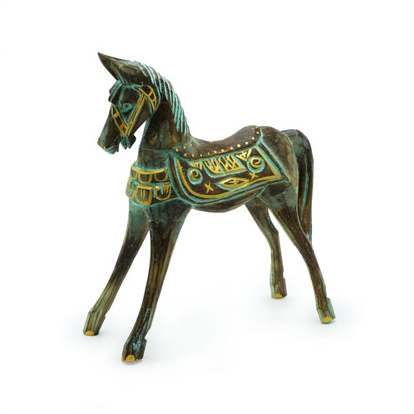Cheval moyen doré et Turquoise 25 cm