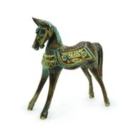 Cheval moyen doré et Turquoise 25 cm