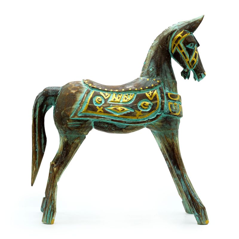 Grand Cheval Or & Turquoise 32 cm