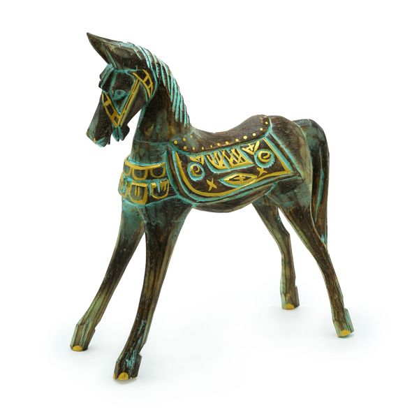 Grand Cheval Or & Turquoise 32 cm
