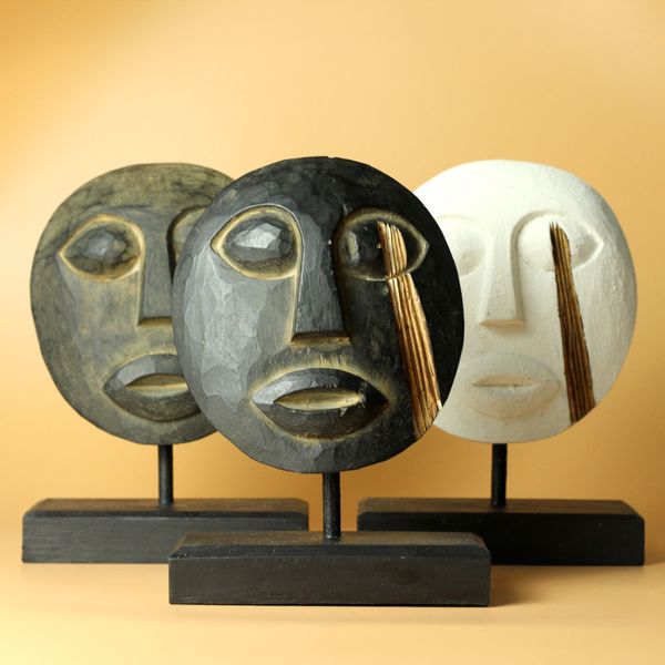 Masque Décoratif Tribal Timor - Blanc 27x20cm