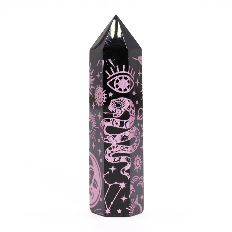 Tour d'obsidienne noire (60-70g 9cm) - Rose