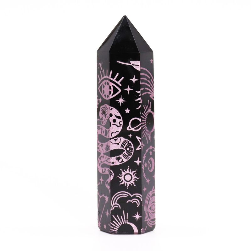 Tour d'obsidienne noire (60-70g 9cm) - Rose
