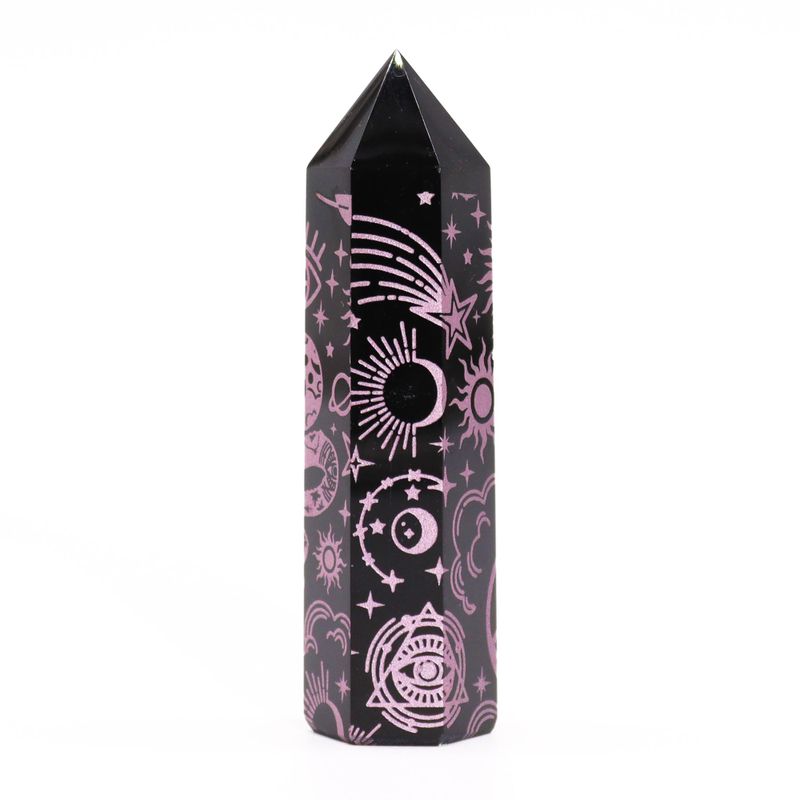 Tour d'obsidienne noire (60-70g 9cm) - Rose