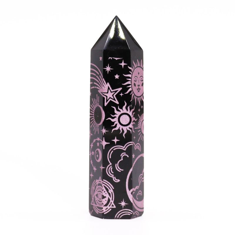 Tour d'obsidienne noire (60-70g 9cm) - Rose