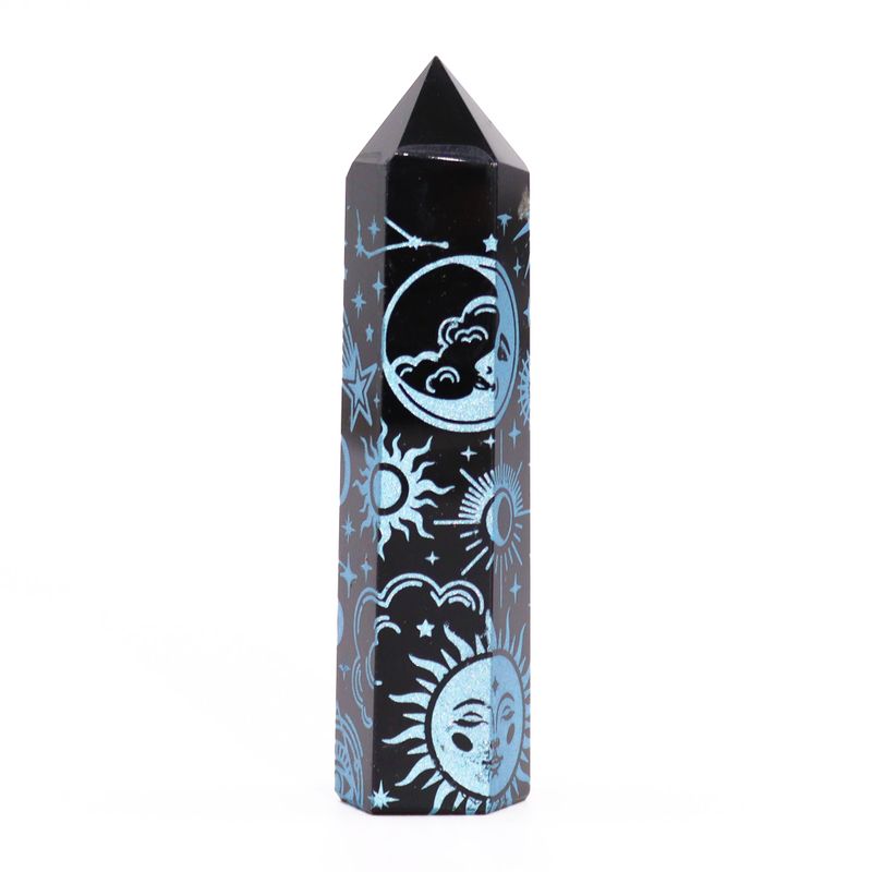 Tour d'obsidienne noire (60-70gr 9cm)- Bleu ciel