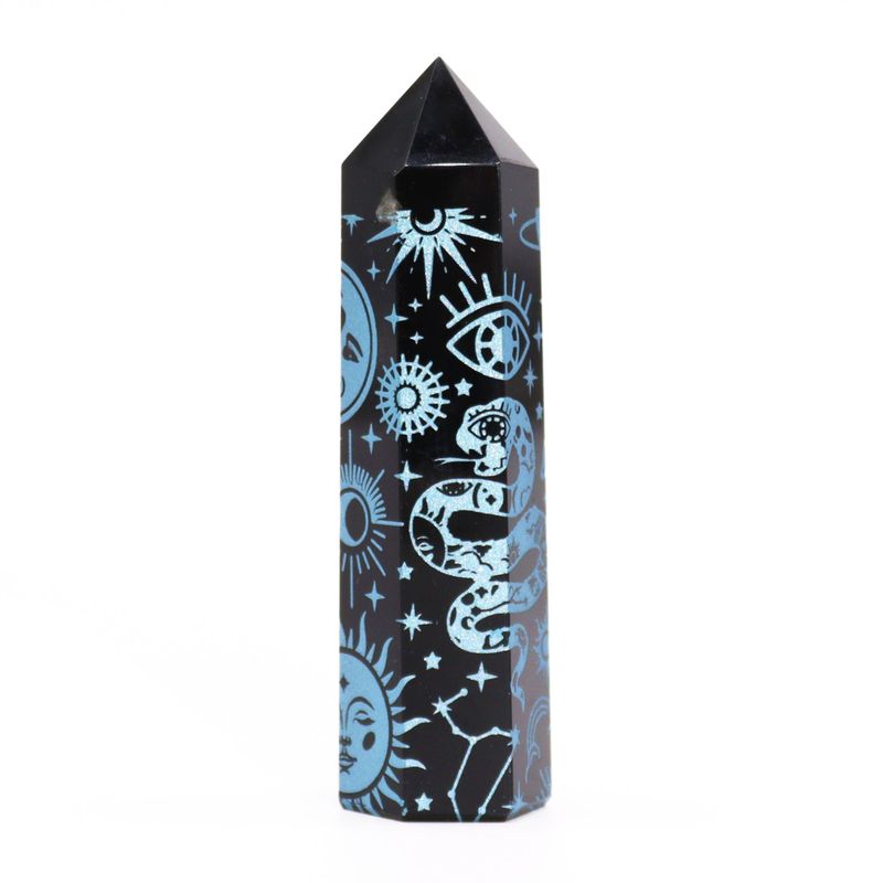 Tour d'obsidienne noire (60-70gr 9cm)- Bleu ciel