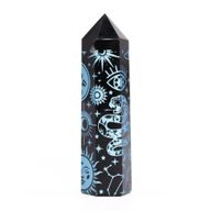 Tour d'obsidienne noire (60-70gr 9cm)- Bleu ciel