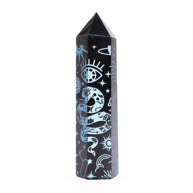 Tour d'obsidienne noire (60-70gr 9cm)- Bleu ciel