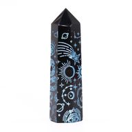 Tour d'obsidienne noire (60-70gr 9cm)- Bleu ciel