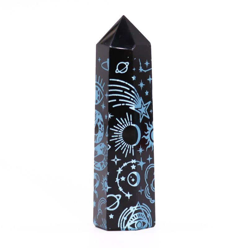 Tour d'obsidienne noire (60-70gr 9cm)- Bleu ciel
