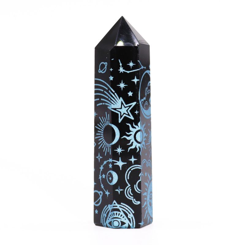 Tour d'obsidienne noire (60-70gr 9cm)- Bleu ciel