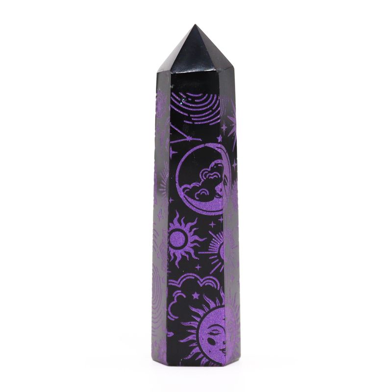 Tour d'obsidienne noire (environ 60-70gr 9cm)-Violet