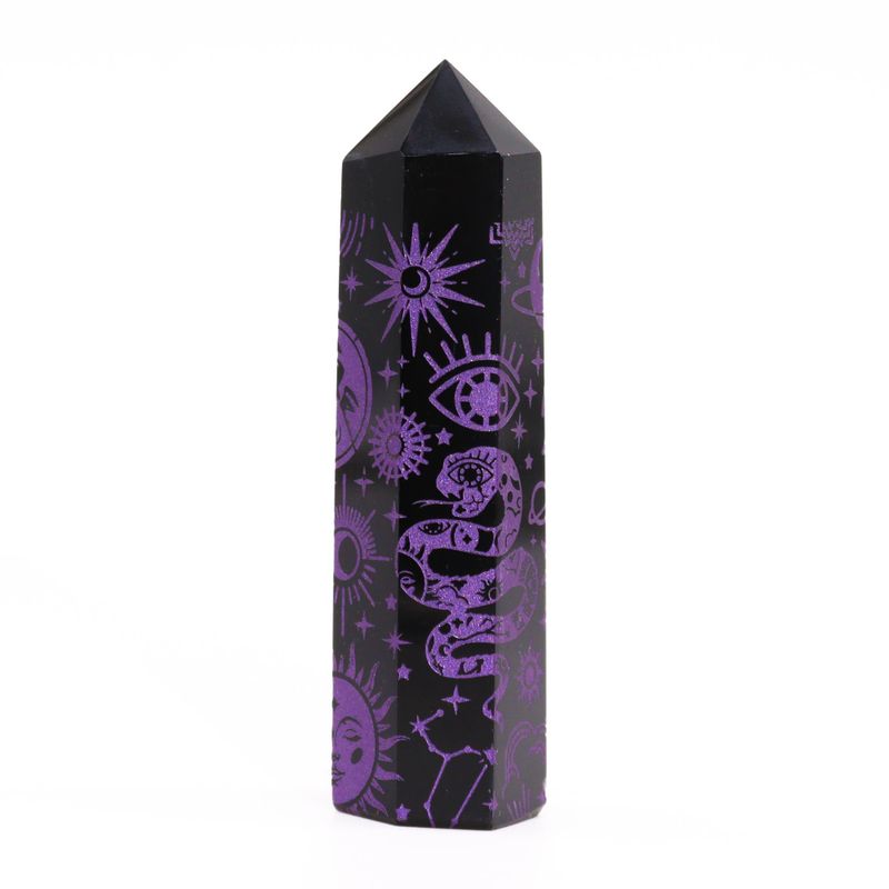 Tour d'obsidienne noire (environ 60-70gr 9cm)-Violet