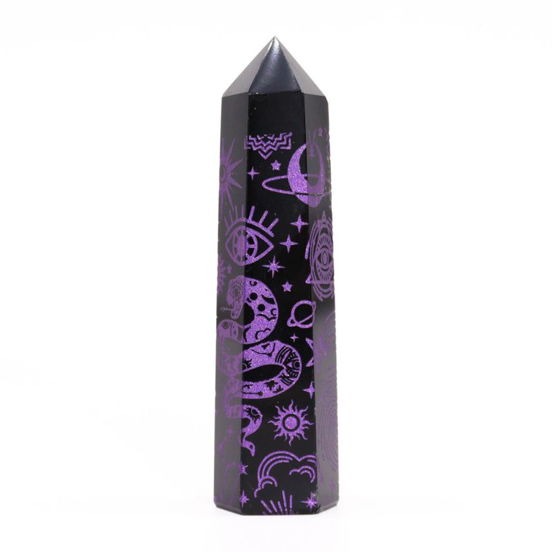 Tour d'obsidienne noire (environ 60-70gr 9cm)-Violet