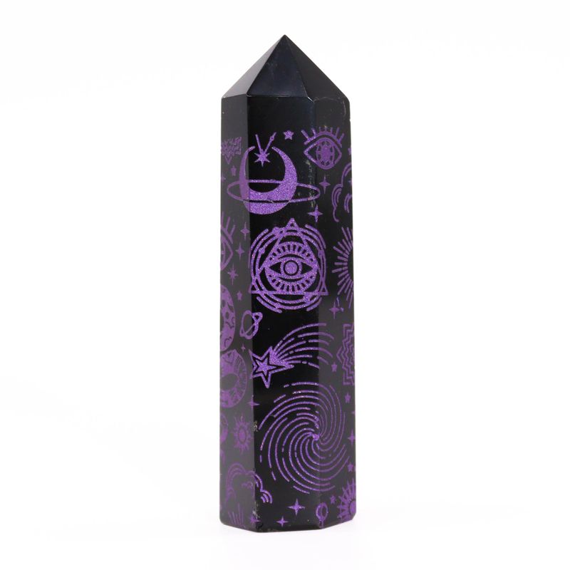 Tour d'obsidienne noire (environ 60-70gr 9cm)-Violet