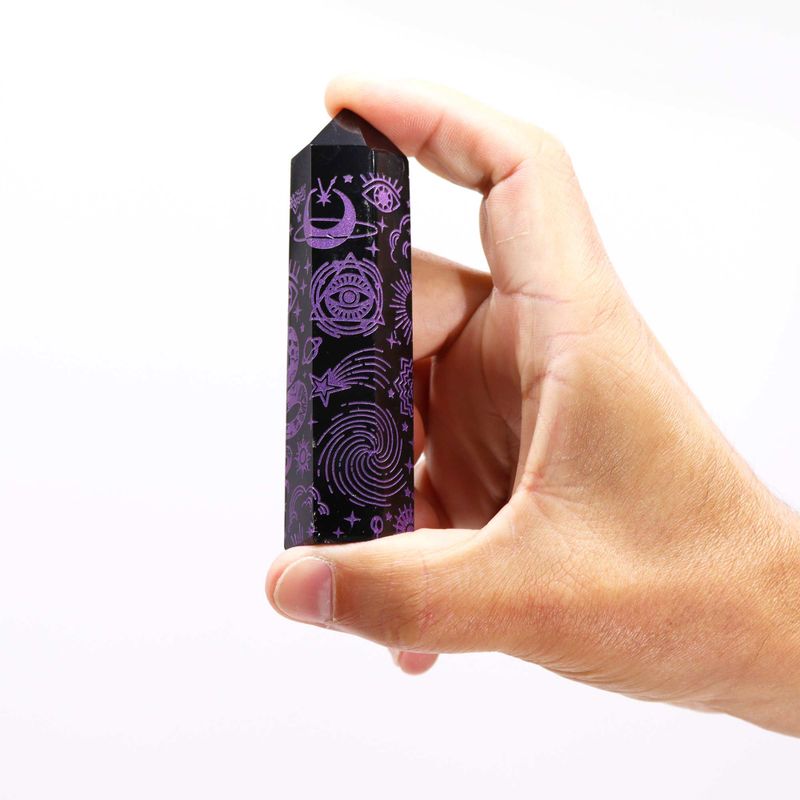 Tour d'obsidienne noire (environ 60-70gr 9cm)-Violet