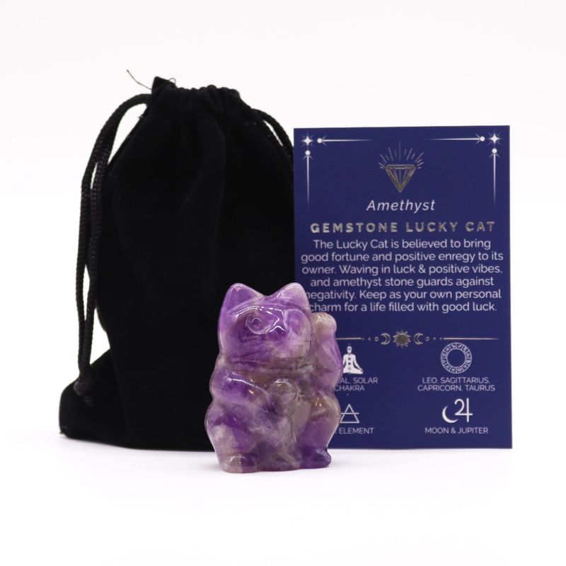 Pierre précieuse Lucky Cat - Améthyste 50x35x25mm