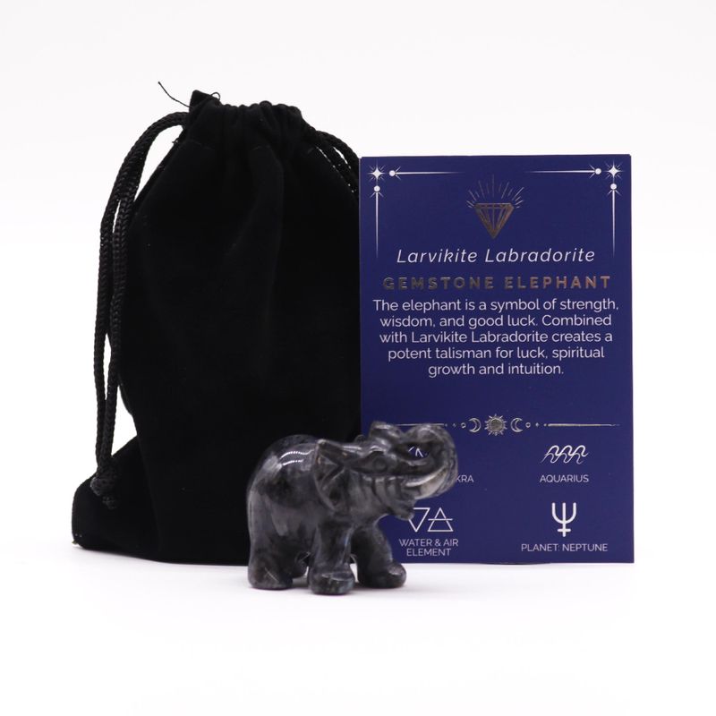Pierre précieuse Lucky Elephant - Labradorite Larvikite 50x35x25mm